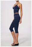Summer Color Blocking Yoga Suit Women Tracksuit Hanging Neck V Neck Slim Sports Vest Tight Hip Lifting Capri Pants Fitness Sets