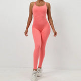 Seamless High-Waisted Peach Hip Yoga Jumpsuit for Women - Fast Drying Sweat-Wicking Tight Running Sports Jogging Gym Activewear