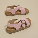 Women Sandals Summer New Solid Color Open Toe Flat Casual Slippers Buckle Fashion Outdoors Beach Sandals Sandalias De Mujer
