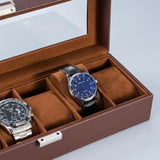 6-Slot Watch Box with Glass Lid, Espresso - Watch Storage Organizer for Men & Women, Gift Idea for Birthday, Anniversary, Christ