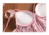 MOYISU Rhinestone Lace Corset Bra Set Pink Halter Bustier Slim-Fit Waist Trainer Sexy Lingerie for Women Party Wedding Outerwear