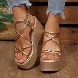 9Cm Chunky Wedges Sandals Women Summer Thick Sole Platform Gladiator Sandals Woman Plus Size 43 Slip On Non Slip Rome Sandalias
