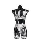 Toucheart Sexy Lingerie Set for Women Solid Color Mesh See-through Plunge Women's Sexy Garters Interesting Underwear 3-piece Set