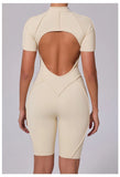 Summer Zipper Workout Jumpsuit Sports Overalls Women Running Fitness Short Sleeve Yoga Bodysuit