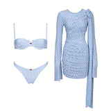 Striped 3Pcs Bandeau Biquini 2026 Women Sexy Swimsuit Push Up Swimwear Female Swimming Suits Low Waisted Bathingsuit Beachwear