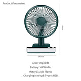 USB Rechargeable Oscillating Desk Fan 4 Speed Settings 5000mAh Mini Table Cooling Fan Adjustable Head Home Office Personal Fan