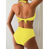 S - XL Metal Ring Halter Female Swimsuit High Waist Bikini Women Swimwear Two-Pieces Bikini Set Bather Bathing Suit Swim V6933