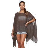 Women's Solid Color Sheer Chiffon Poncho Tops Elegant Batwing Sleeve Off One Shoulder Beach Cover Up for Summer Wear