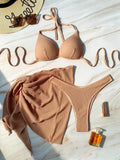 With Skirt Wrinkled Bra Cup Bikini Female Swimsuit Women Swimwear Three-pieces Bikini Set Push Up Bathing Suit Swim Beachwear