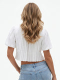 Summer Women's Ruched White Shirts Solid Color Bubble Short Sleeve Button Down Tops Casual Fashion Blouse
