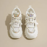 Breathable Chunky White Sneakers for Women Fashion Laser Thick Bottom Vulcanize Shoes Woman 2025 Lace Up Platform Running Shoes