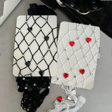 Women Heart Rhinestone Fishnet Tights Sweet Sheer Pantyhose Elastic Slim Fit Stocking Tights