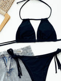 2025 Sexy Tie Side Strappy Halter Bikini Female Swimsuit Women Swimwear Two-pieces Bikini set Hollow out Bathing Suit Swim Lady