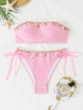 Contrast Binding Bandeau Bikinis 2026 Women Sexy Swimsuit Solid Padded Swimwear Female Bathing Suit Swimming Summer Beachwear