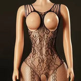 Sexy Bodysuit With Hollowed-out Chest Mesh Sexy One-piece Jacquard Open-crotch Halter Neck Backless Deep V Sleeveless Charm 57AF