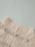 Summer Women's Retro Shirts Sheer Lace Blouse Elegant Stylish Button Down Short Sleeve Tops Casual Sexy