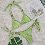 DEKA Sexy Crystal Diamond Swimwear Rhinestone Bikini Set Women Luxury Black Push Up Bandage Thong Swimsuit Beach Bathing Suit