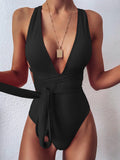 4 Colors One-Piece Swimsuit Swimwear Women Solid Sexy Deep V-neck Bathing Suit Beachwear High Elastic Straps Maio Feminino Praia