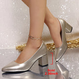 Fashion Gold Chunky Heel Pumps Women Elegant Pointed Toe High Heels Party Shoes Woman Large Size Slip On Single Shoes Ladies