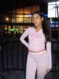 2026 New Women Ins Fashion Solid Color Sexy Straight Shoulder Contrast Stitch Long Sleeve 2 Piece Outfit