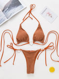 Love Shaped Metal Rings Bikinis Halter Velvet Bikini Women Swimwear Female Swimsuit Two-pieces Bikini Set Bathing Suit Swim Lady