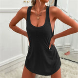 Women's Summer Dresses Casual Women Summer Plus Size Tank Dresses Solid Color Mini Dress U Neck Cotton Women Bridal Shower Dress