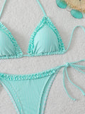 Halter Triangle String Bikinis 2026 Women Sexy Striped Swimsuit Ruffle  Swimwear Female Bathers Bathing Swimming Swim Suit