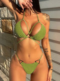 Sexy Wrinkled Halter High Cut Bikini Female Swimsuit Women Swimwear Two-pieces Bikini set Hollow Out Bather Bathing Suit Swim