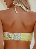 Vintage Yellow Floral Print Bikini Set 2026 Women Front Bow Push Up Ruffles High Waist Swimsuit Bathing Suit Two Piece Swimwear