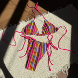 DEKA Tie-Up Bikini Set Bathing Suit Beachwear Women Sexy Swimsuits Halter Swimwear Padded Bra Thong Bottoms Female Bikin