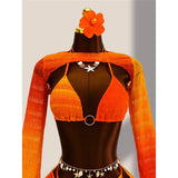 4PCS With Cover Up Skirt Gradient Bikini Women Swimwear Female Swimsuit Four-pieces Bikini set Bather Bathing Suit Swim V8303