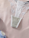 2pcs Ladies' New Lace Sexy Black And White Embroidered Flower Print Sexy Set Thong Underwear C2648