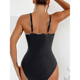S - XL New Sexy Mesh Sheer V Neck Women Swimwear One Piece Swimsuit Female High Leg Cut Monokini Bather Bathing Suit Swim V5136