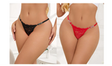 Black Lace Panty for Women Rhinestone Letter Decor Cotton Lined Thong Underwear Sexy Plus Size