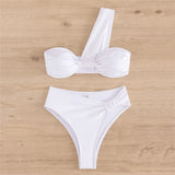 Brown One Shoulder Bikini High Waist Sexy Swimsuit Women 2026 Solid Swimwears Bathing Suit Bandeau Bikinis Sets De Mujer Biquini