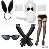 Easter Bunny Girl Cosplay 3-Piece Prop Set - Satin Headband Fluffy Rabbit Tail for Halloween Christmas