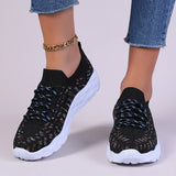 Mixed Color Knitted Platform Sneakers Women Spring Summer Casual Thick Sole Sports Shoes Woman Lace Up Non Slip Walking Shoes