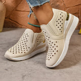 2025 New Hollow Out Wedges Sneakers Women Plus Size Pu Leather Thick Sole Loafers Woman Slip On Breathable Casual Shoes Female