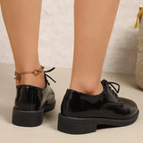 Pink Patent Leather Oxford Shoes Women Fashion Lace Up Pointed Toe Med Heel Pumps Woman Plus Size 43 Thick Heels Office Shoes