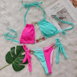 Splicing Halter Jewelled Diamond Bikini 2025 Women Swimsuit Female Swimwear Two Pieces Bikini Set Hollow Out Bathing Suit Swim