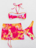 with Mesh Skirt 3D Flowers Halter Bandeau Bikini Women Swimsuit Female Swimwear Three-pieces Bikini Set Bathing Suit Beachwear