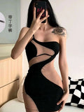 2025 Summer New Sexy Bag Hip Tank Mini Dress Fashion Slant Shoulder Pure Desire Mesh Temptation Dress Elegant 2025 New Tops VEP8