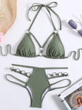2025 Sexy Halter Strappy Metal Rings Bikini Women Swimwear Female Swimsuit Two-pieces Bikini set High Cut Bathing Suit Swim Lady