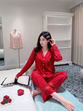 Lace splicing light luxury pajamas for women long-sleeved ice silk silk early spring comfortable home wear set