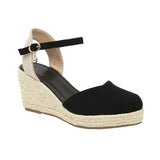 2024 Big Size 43 Women's Comfy Walking Wedge Espadrilles Sandals Summer Leisure Round Toe Platform Ankle Strap Shoes