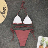 New Sexy Neon Pink Brazilian Bikini Women Swimwear Halter Swimsuit Female Two-Pieces Bikini Set Bather Bathing Suit Swim V1312