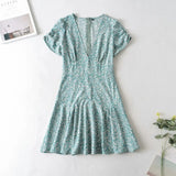 Foridol Blue Floral Print Summer Beach Dress Women Casual Holiday Short Sleeve Dress Boho Sundress Vestidos Fashion Clothes