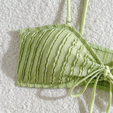 Wrinkled Crinkled Tie Knotted Bikini Women Swimwear Female Swimsuit Two-pieces Bikini Set Brazilian Bathing Suit Swim Beach Wear