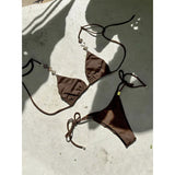 Women's Stylish Solid Color Three-Point Drawstring Bikini Set Cross-Border Swimwear Separate 2025 Sexy Female Bathing Suit