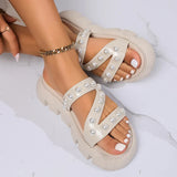 Rome Style Bead Thick Bottom Sandals Women 2026 Summer Pearls Chunky Platform Sandals Woman Anti Slip Outdoor Casual Slippers